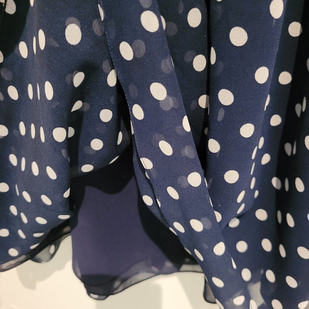 Georges Rech Paris Navy Polka Dot Midi Dress Quiet Luxury A-Line Ruffles Size 8 - Picture 4 of 11